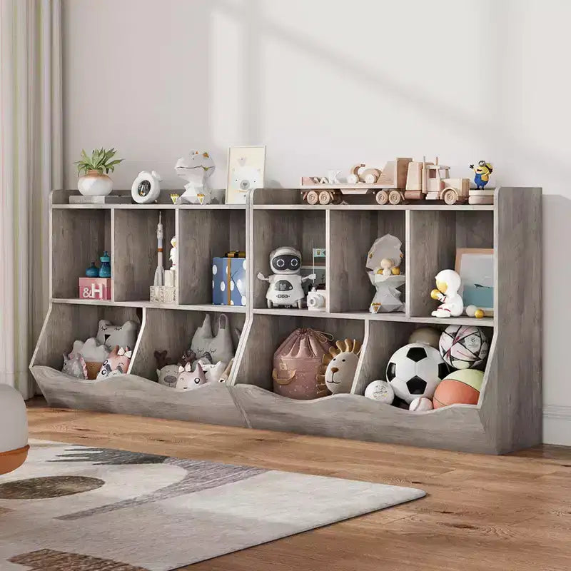 COZONY Armadietto Porta Giochi per Bambini, Scaffale e Organizzatore a Cubi per Giocattoli in 2 Pezzi con Contenitori, Libreria per Camera da Letto e Sala Giochi, Grigio