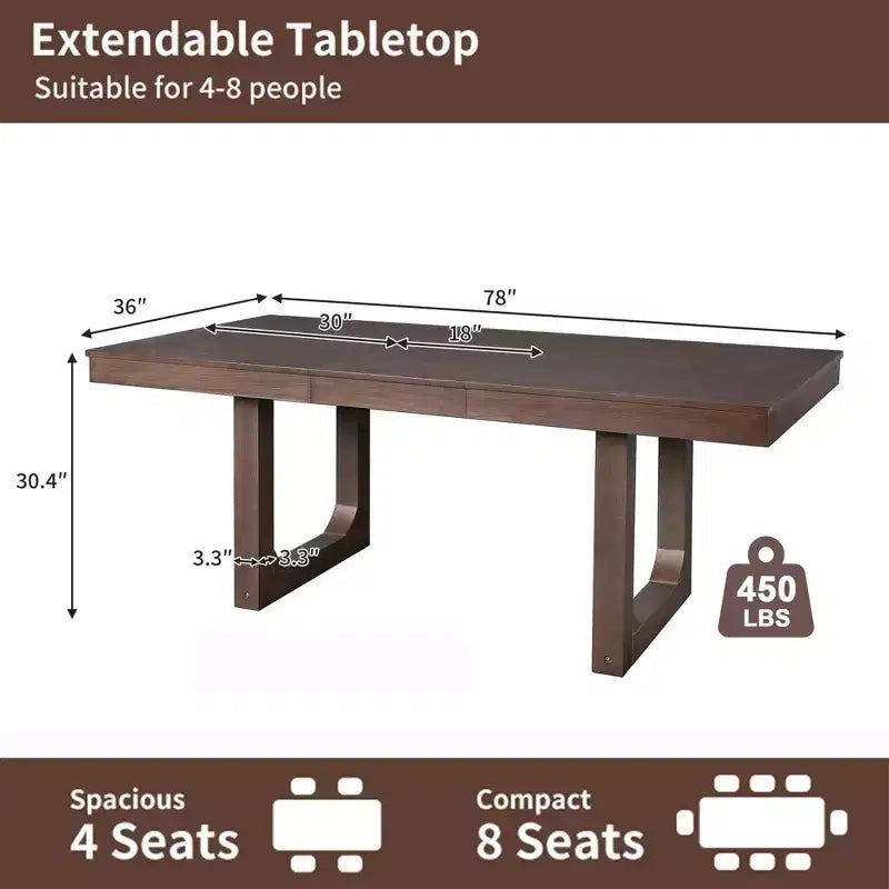 Set da pranzo allungabile MAYEERTY di 7 pezzi, tavolo rustico da 78" e 6 sedie