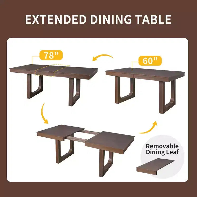 Set da pranzo allungabile MAYEERTY di 7 pezzi, tavolo rustico da 78" e 6 sedie