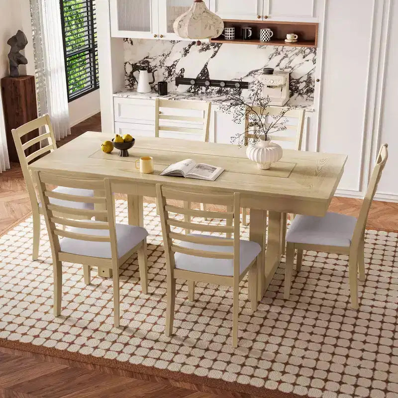 Set da pranzo allungabile MAYEERTY di 7 pezzi, tavolo rustico da 78" e 6 sedie