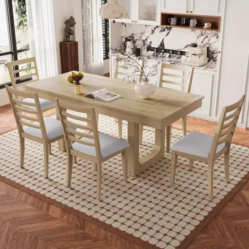 Set da pranzo allungabile MAYEERTY di 7 pezzi, tavolo rustico da 78" e 6 sedie