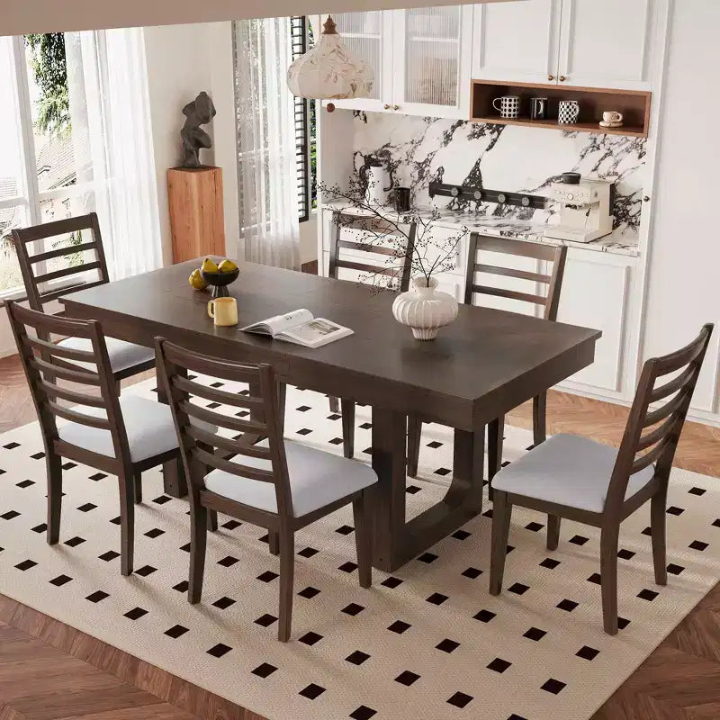 Set da pranzo allungabile MAYEERTY di 7 pezzi, tavolo rustico da 78" e 6 sedie