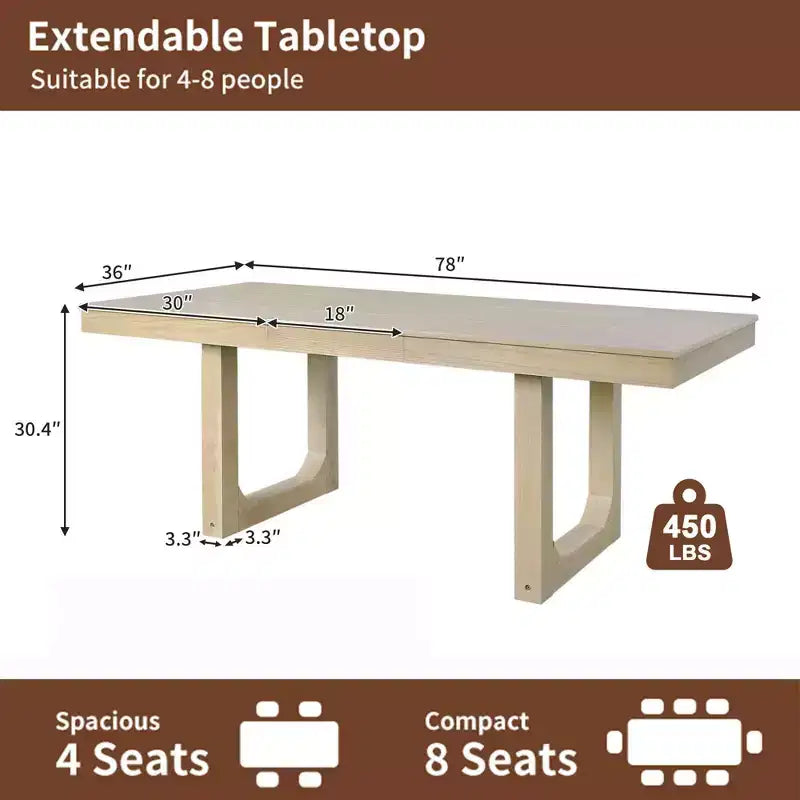 Set da pranzo allungabile MAYEERTY di 7 pezzi, tavolo rustico da 78" e 6 sedie
