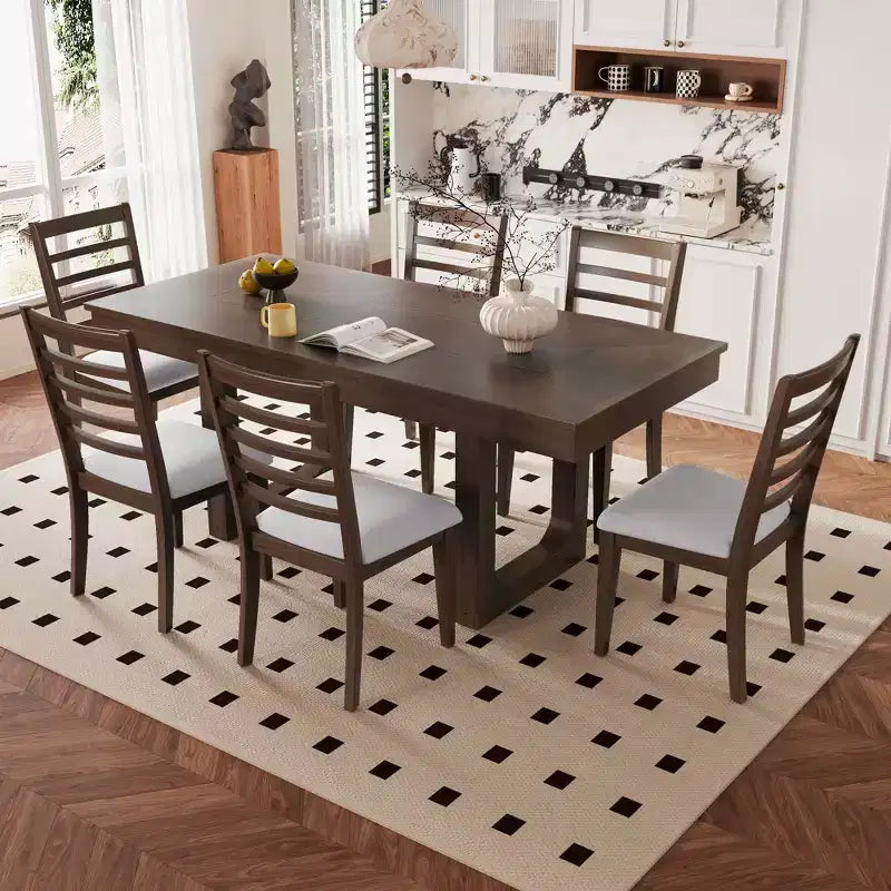 Set da pranzo allungabile MAYEERTY di 7 pezzi, tavolo rustico da 78" e 6 sedie