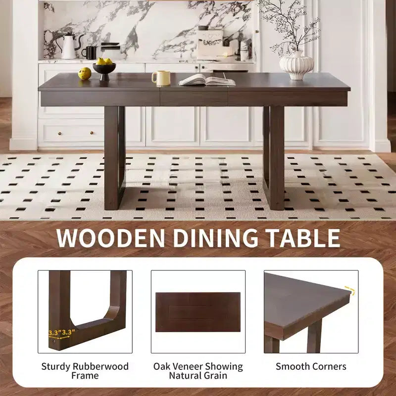 Set da pranzo allungabile MAYEERTY di 7 pezzi, tavolo rustico da 78" e 6 sedie