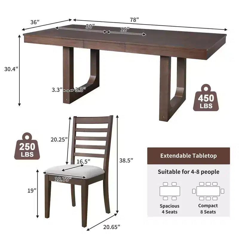 Set da pranzo allungabile MAYEERTY di 7 pezzi, tavolo rustico da 78" e 6 sedie