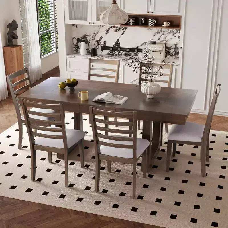 MAYEERTY 7-Piece Extendable Dining Set, 78 Rustic Table & 6 Chairs