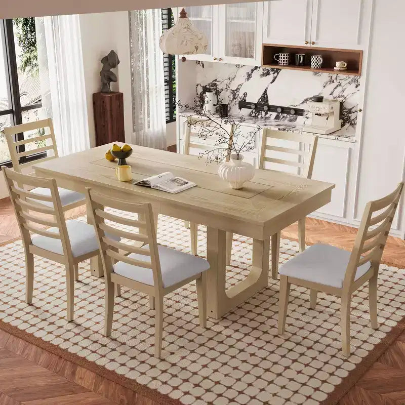 Set da pranzo allungabile MAYEERTY di 7 pezzi, tavolo rustico da 78" e 6 sedie