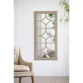 28 x 59 Inch Rectangular Wall Mirror with Distressed White Frame and Window Design