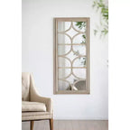 28 x 59 Inch Rectangular Wall Mirror with Distressed White Frame and Window Design