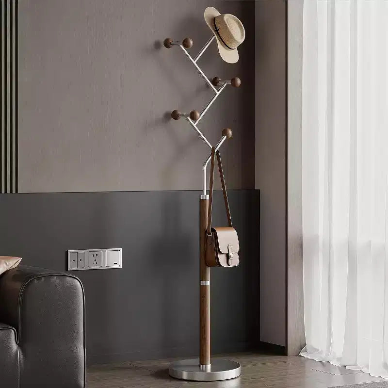 Bekrvio Heavy Marble Base Freestanding Coat Rack, Extra-Stable Metal Coat Tree with 8/9 Solid Wood Hooks for Clothes, Hats & Bags