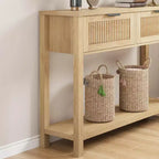 COZONY Tavolino Consolle Scanalato da 43" con 2 Cassetti Burlywood, Tavolo da Divano/Ingresso in Legno a 2 Livelli