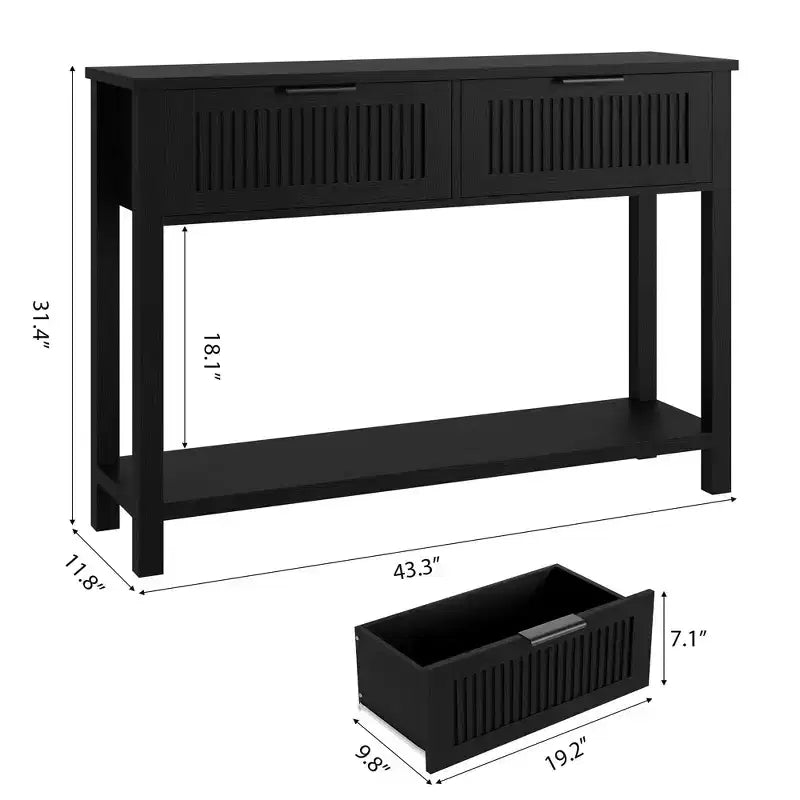 COZONY Tavolino Consolle Scanalato da 43" con 2 Cassetti Burlywood, Tavolo da Divano/Ingresso in Legno a 2 Livelli