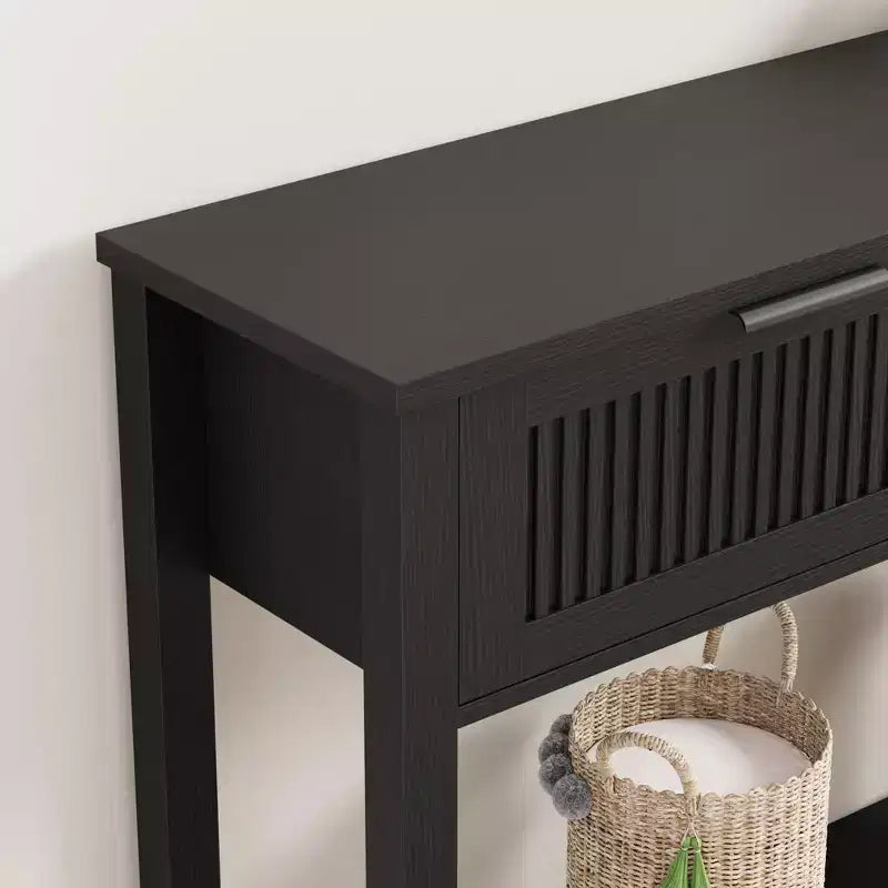 COZONY Tavolino Consolle Scanalato da 43" con 2 Cassetti Burlywood, Tavolo da Divano/Ingresso in Legno a 2 Livelli