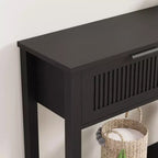 COZONY Tavolino Consolle Scanalato da 43" con 2 Cassetti Burlywood, Tavolo da Divano/Ingresso in Legno a 2 Livelli