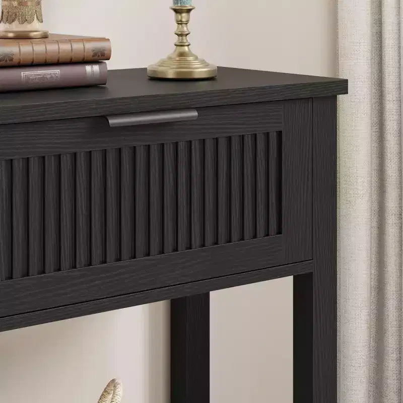 COZONY Tavolino Consolle Scanalato da 43" con 2 Cassetti Burlywood, Tavolo da Divano/Ingresso in Legno a 2 Livelli