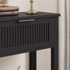 COZONY Tavolino Consolle Scanalato da 43" con 2 Cassetti Burlywood, Tavolo da Divano/Ingresso in Legno a 2 Livelli