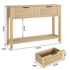 COZONY Tavolino Consolle Scanalato da 43" con 2 Cassetti Burlywood, Tavolo da Divano/Ingresso in Legno a 2 Livelli