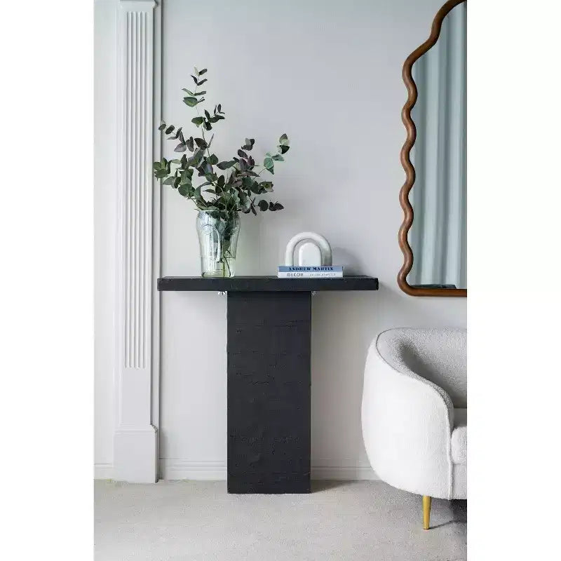 Tavolino da caffè rettangolare nero con base a piedistallo 35,5x14x35,5