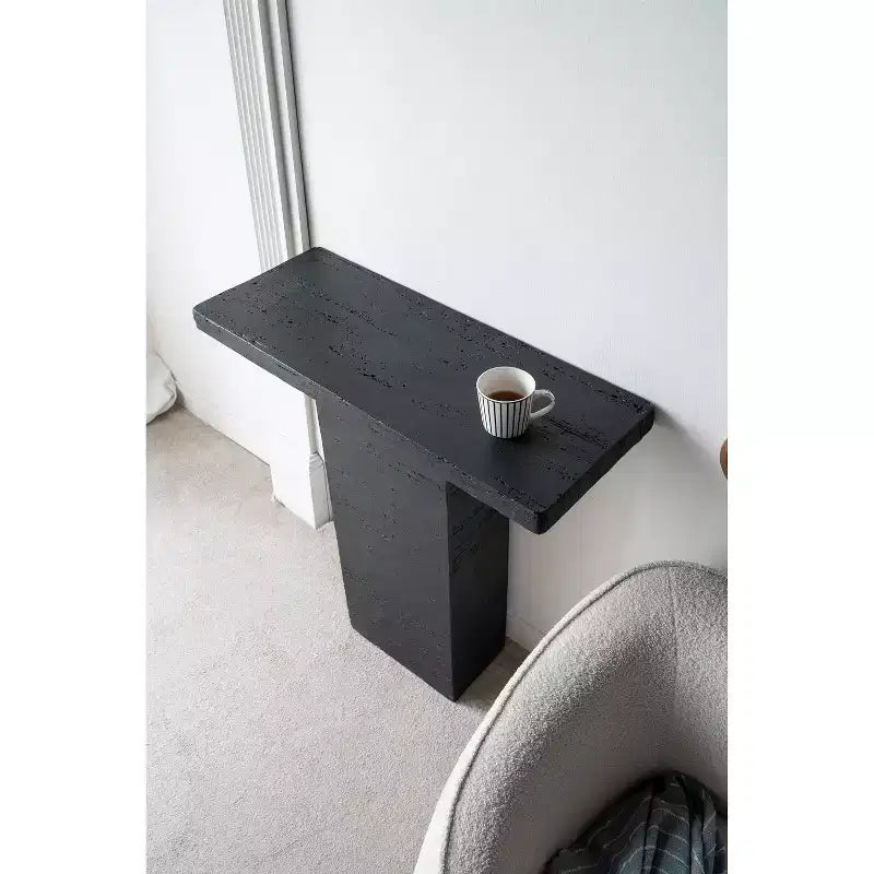 Tavolino da caffè rettangolare nero con base a piedistallo 35,5x14x35,5
