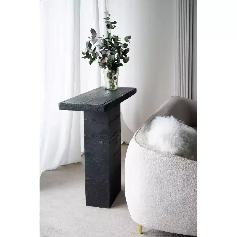 Tavolino da caffè rettangolare nero con base a piedistallo 35,5x14x35,5