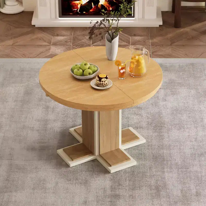 Tavolo da pranzo allungabile Clihome con prolunga centrale da 16 pollici, tavolo da pranzo ovale da 42''-58'' per 6 persone, tavolo da pranzo rotondo retrò in legno massello a doppio strato