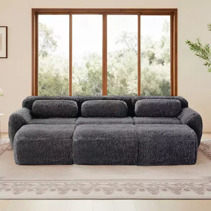 Divano componibile a 3 posti con pouf, schiuma HD 32D, nessun montaggio richiesto, base antiscivolo, per soggiorno/home theater