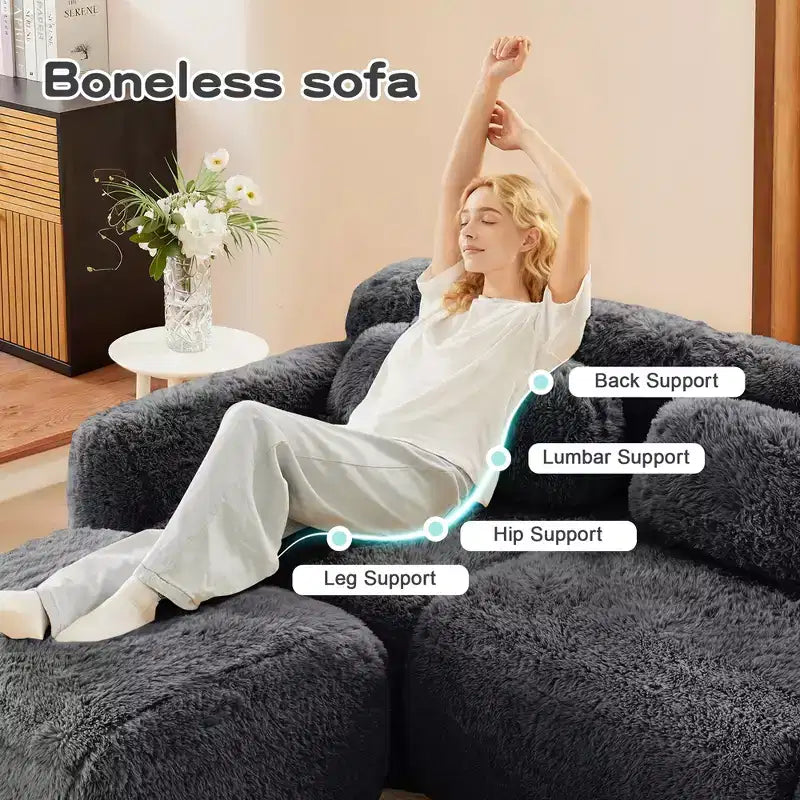 Divano componibile a 3 posti con pouf, schiuma HD 32D, nessun montaggio richiesto, base antiscivolo, per soggiorno/home theater