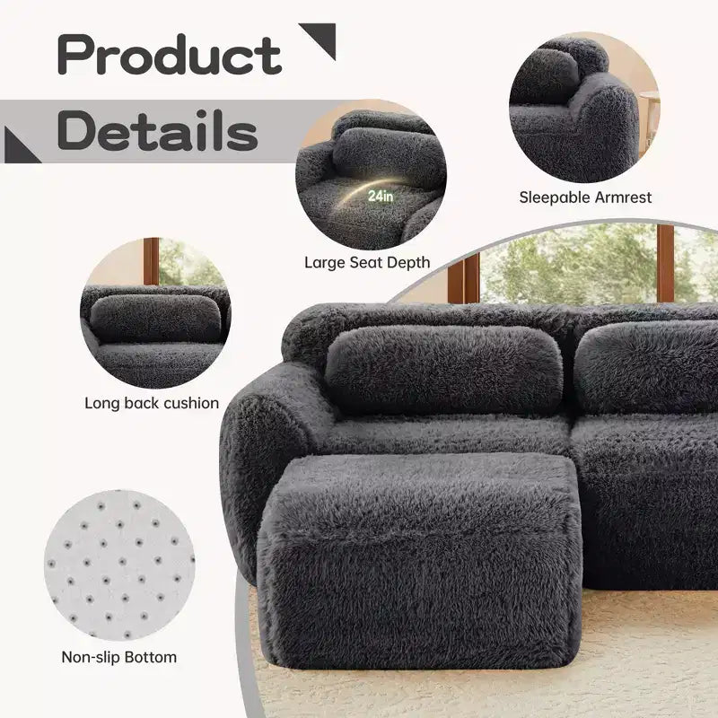 Divano componibile a 3 posti con pouf, schiuma HD 32D, nessun montaggio richiesto, base antiscivolo, per soggiorno/home theater