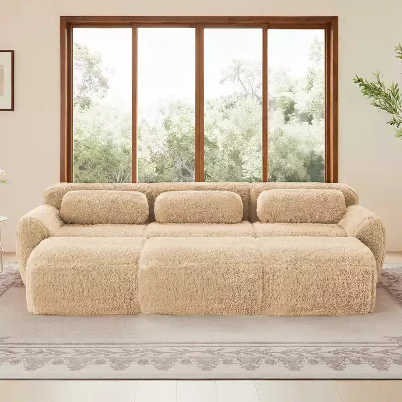 Divano componibile a 3 posti con pouf, schiuma HD 32D, nessun montaggio richiesto, base antiscivolo, per soggiorno/home theater