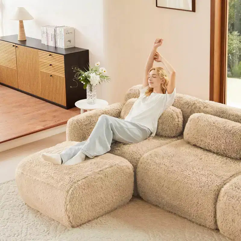 Divano componibile a 3 posti con pouf, schiuma HD 32D, nessun montaggio richiesto, base antiscivolo, per soggiorno/home theater