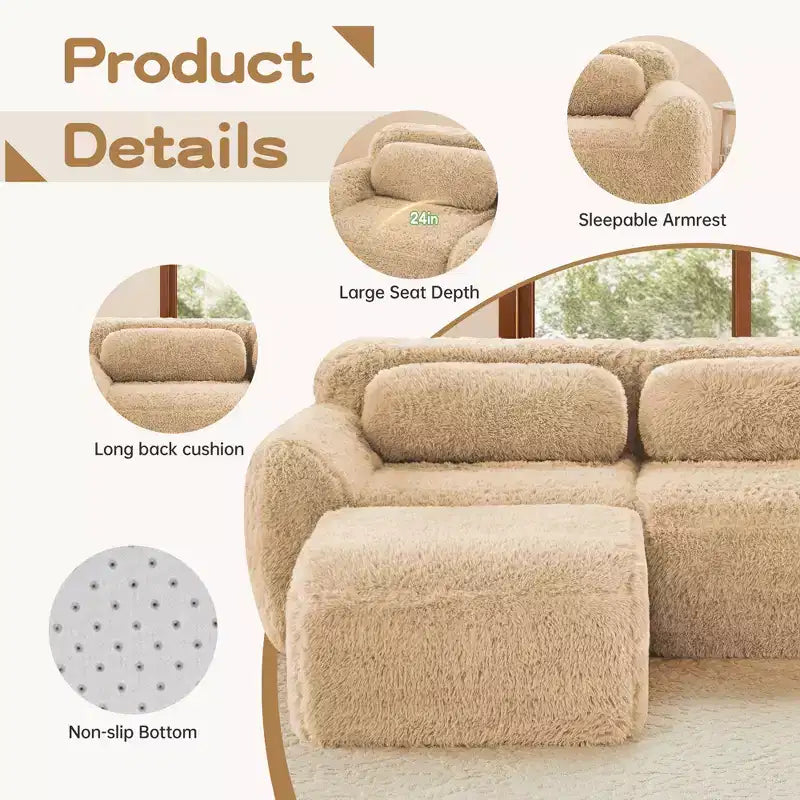 Divano componibile a 3 posti con pouf, schiuma HD 32D, nessun montaggio richiesto, base antiscivolo, per soggiorno/home theater
