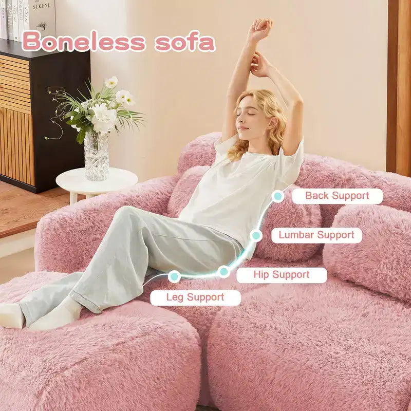Divano componibile a 3 posti con pouf, schiuma HD 32D, nessun montaggio richiesto, base antiscivolo, per soggiorno/home theater