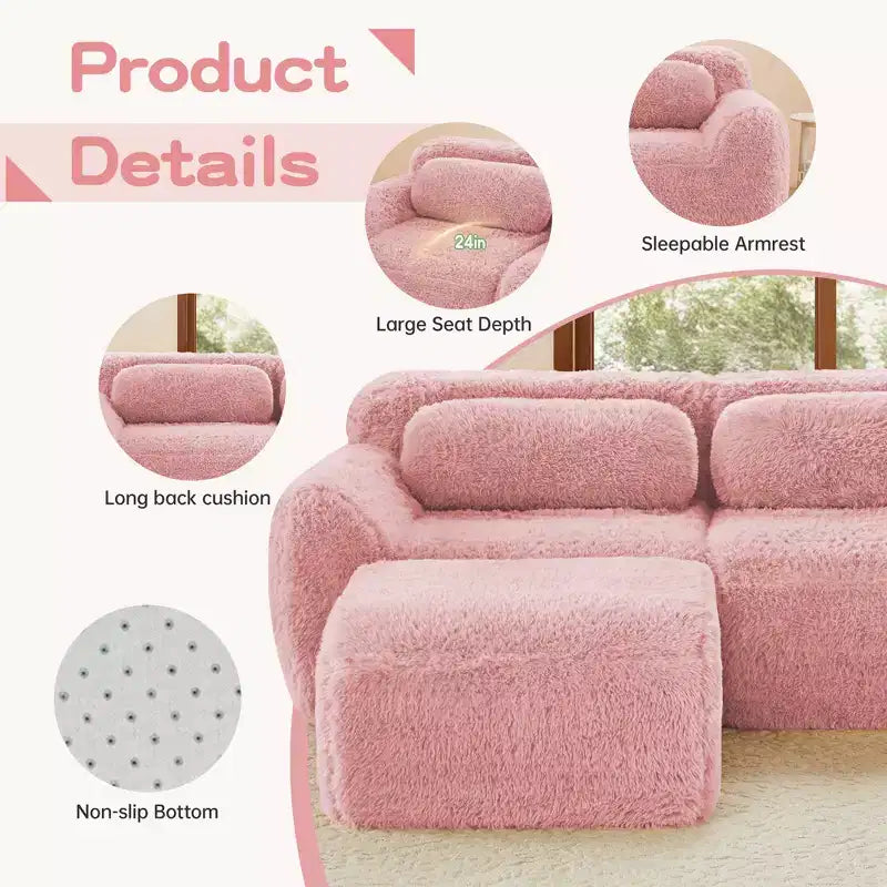 Divano componibile a 3 posti con pouf, schiuma HD 32D, nessun montaggio richiesto, base antiscivolo, per soggiorno/home theater