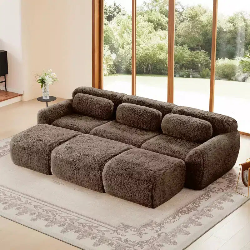 Divano componibile a 3 posti con pouf, schiuma HD 32D, nessun montaggio richiesto, base antiscivolo, per soggiorno/home theater