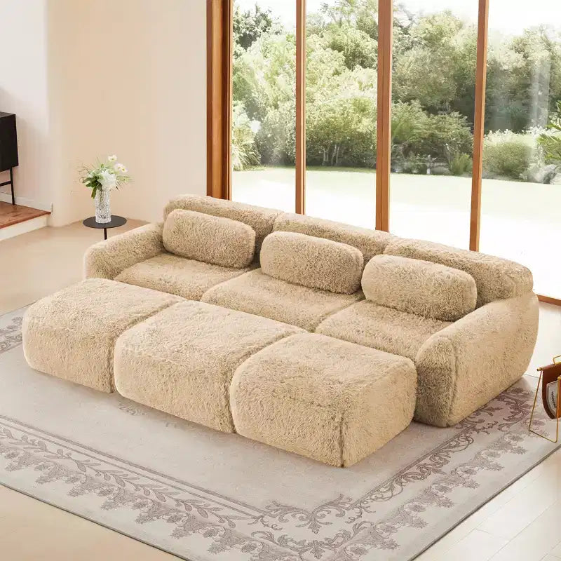 Divano componibile a 3 posti con pouf, schiuma HD 32D, nessun montaggio richiesto, base antiscivolo, per soggiorno/home theater
