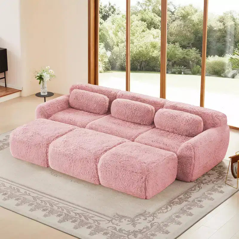 Divano componibile a 3 posti con pouf, schiuma HD 32D, nessun montaggio richiesto, base antiscivolo, per soggiorno/home theater