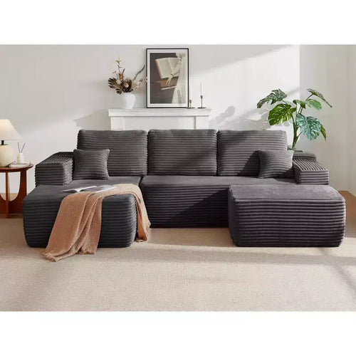 104Cloud Divano componibile, Chaise longue a U, Seduta profonda, Tasche laterali, Tessuto felpato, Nessun montaggio, Grigio, Orientamento a sinistra