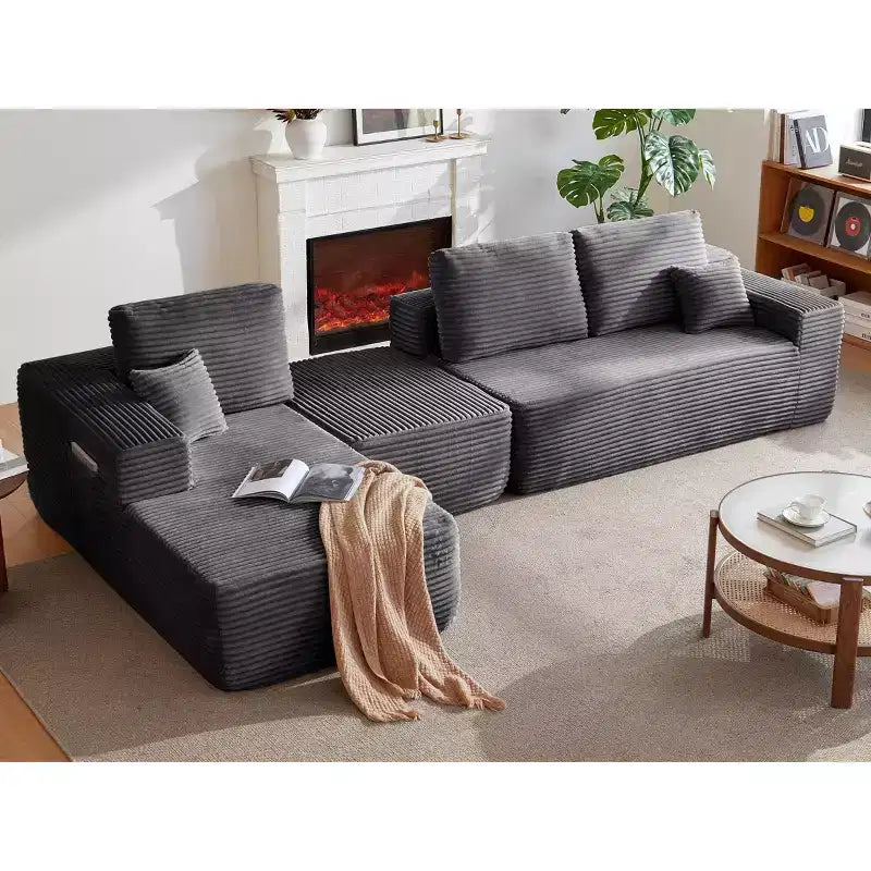 104Cloud Divano componibile, Chaise longue a U, Seduta profonda, Tasche laterali, Tessuto felpato, Nessun montaggio, Grigio, Orientamento a sinistra