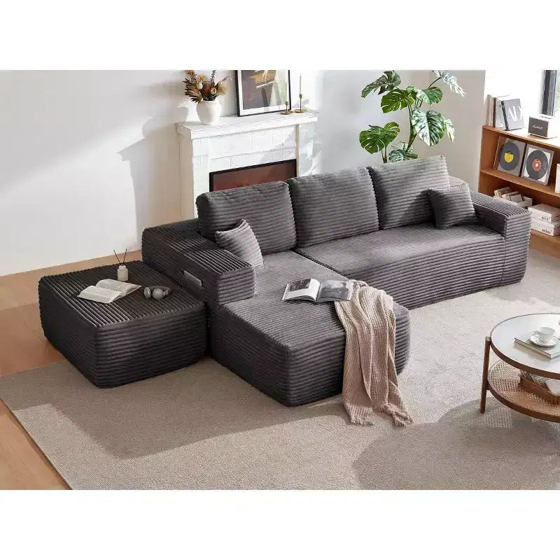 104Cloud Divano componibile, Chaise longue a U, Seduta profonda, Tasche laterali, Tessuto felpato, Nessun montaggio, Grigio, Orientamento a sinistra