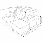 104Cloud Divano componibile, Chaise longue a U, Seduta profonda, Tasche laterali, Tessuto felpato, Nessun montaggio, Grigio, Orientamento a sinistra