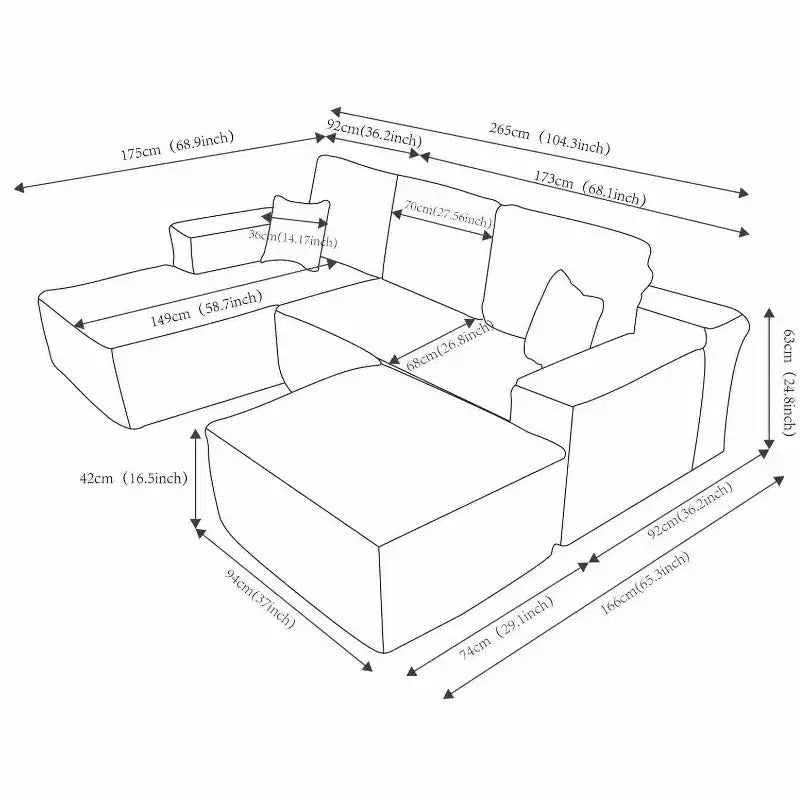 104Cloud Divano componibile, Chaise longue a U, Seduta profonda, Tasche laterali, Tessuto felpato, Nessun montaggio, Grigio, Orientamento a sinistra