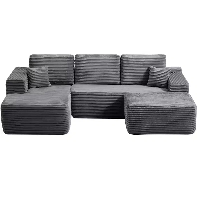 104Cloud Divano componibile, Chaise longue a U, Seduta profonda, Tasche laterali, Tessuto felpato, Nessun montaggio, Grigio, Orientamento a sinistra