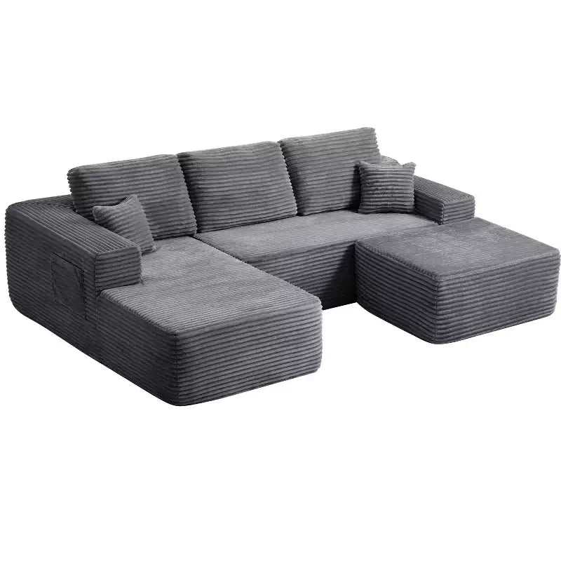 104Cloud Divano componibile, Chaise longue a U, Seduta profonda, Tasche laterali, Tessuto felpato, Nessun montaggio, Grigio, Orientamento a sinistra