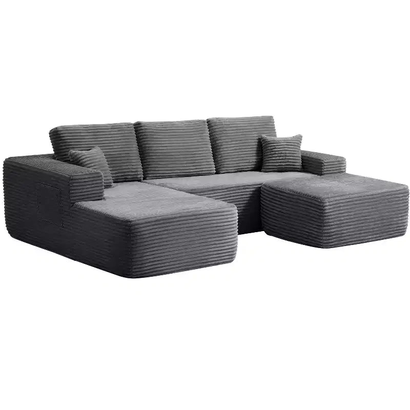 104Cloud Divano componibile, Chaise longue a U, Seduta profonda, Tasche laterali, Tessuto felpato, Nessun montaggio, Grigio, Orientamento a sinistra