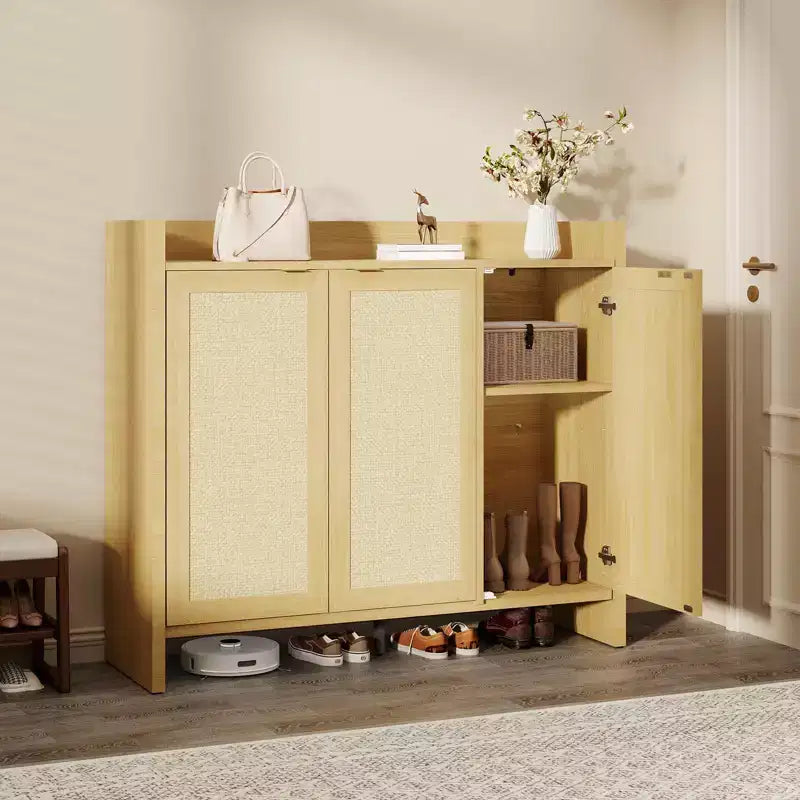 COZONY Scarpiera Multi-Livello con Ante in Rattan e Ripiani Regolabili per Ingresso e Corridoio