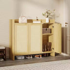COZONY Scarpiera Multi-Livello con Ante in Rattan e Ripiani Regolabili per Ingresso e Corridoio
