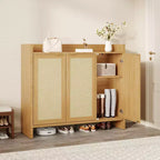 COZONY Scarpiera Multi-Livello con Ante in Rattan e Ripiani Regolabili per Ingresso e Corridoio
