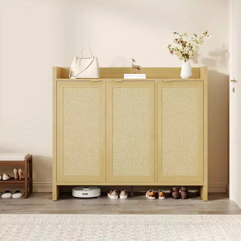 COZONY Scarpiera Multi-Livello con Ante in Rattan e Ripiani Regolabili per Ingresso e Corridoio