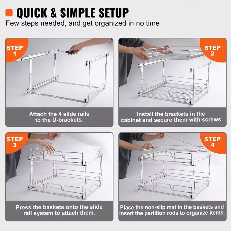 VIYET Ripiani estraibili a 2 livelli 20W21D, in acciaio cromato resistente, cassetti estraibili, sotto lavello/cucina/bagno